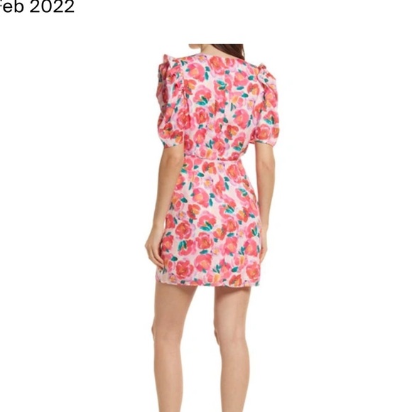 Adelyn Rea , Pauline Floral Puff Sleeve Minidress In Hot Coral, NWT - Picture 2 of 9